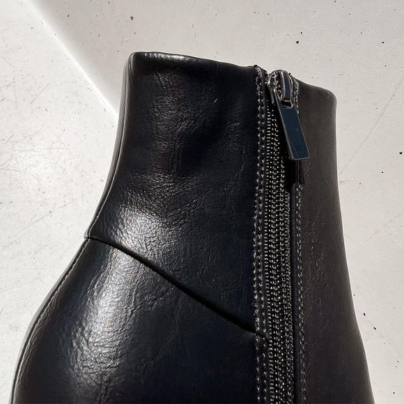 NEW Black Faux Leather Sleek Slim Square Toe Block Heel Ankle Boots Bootie Shoes - Picture 11 of 13